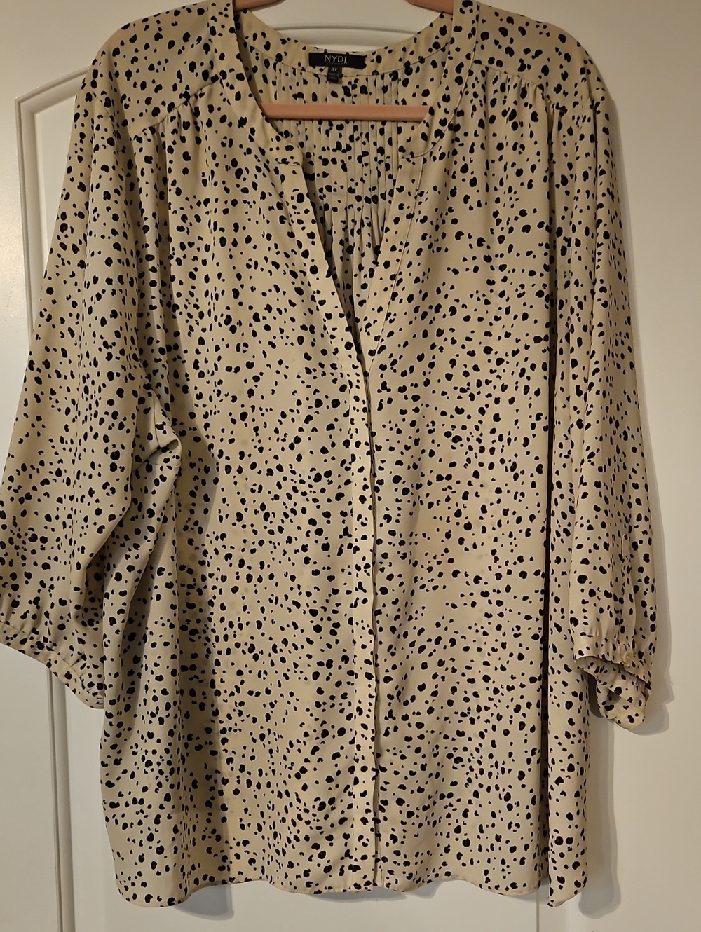 NYDJ Cream Blouse with Black Leopard Print